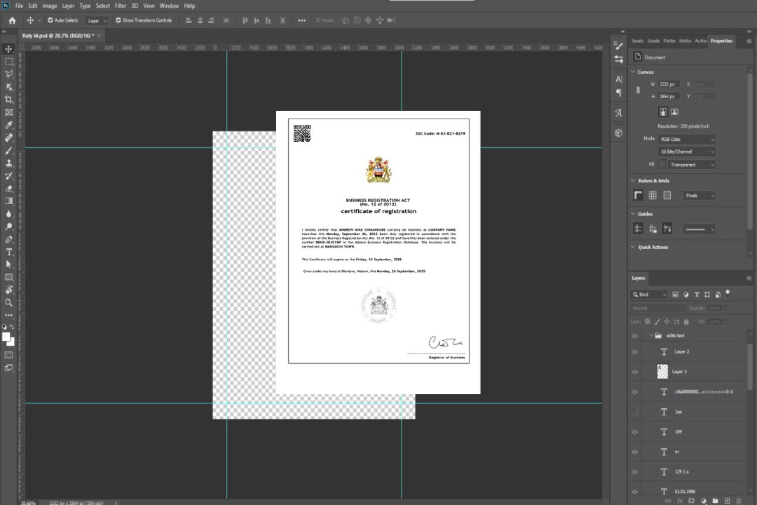 Modèle Word et PDF de certificat d'enregistrement du Malawi template